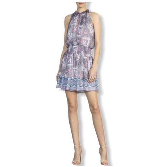 Shoshanna Beatrice blue lavender silk blouson sleeveless ruffled dress